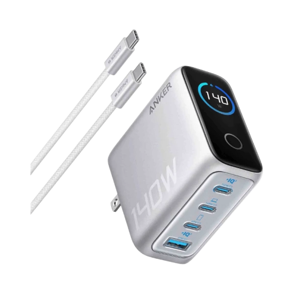 Anker Zolo 140W 4-Port Multi Device Charging GaN Power Adapter With Type-C Cable