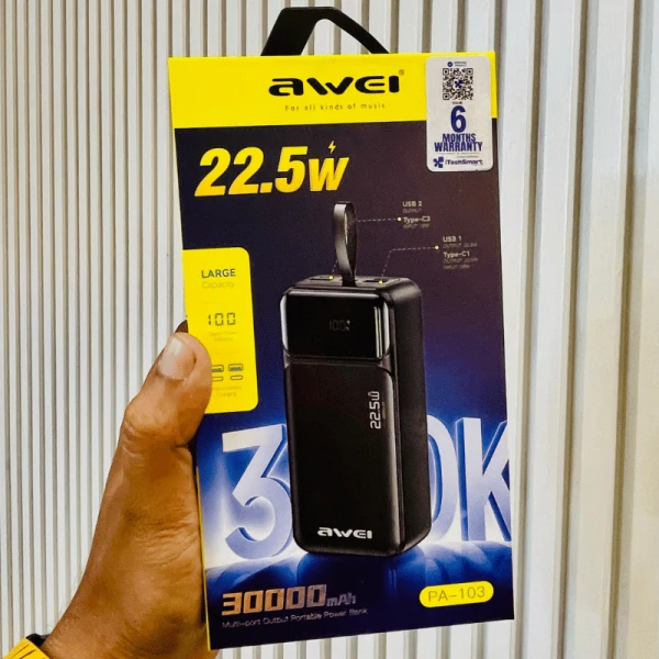 Awei PA-103 Disgital Display 30000mAH Large Capacity 22.5W Fast Charging Powerbank