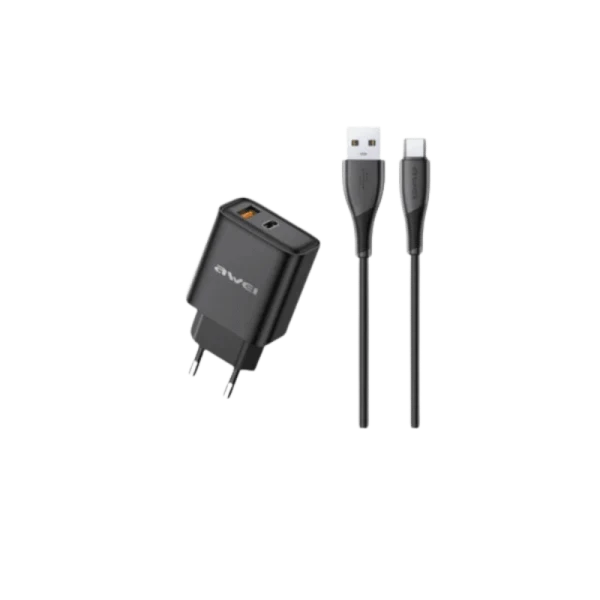 Awei PD81T-EU 22.5W GaN Fast Charger with Integrated USB-C Cable